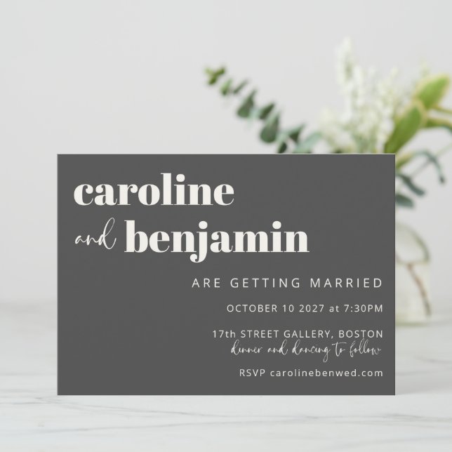 Bold Black and White Elegant Chic Modern Wedding Invitation (Standing Front)