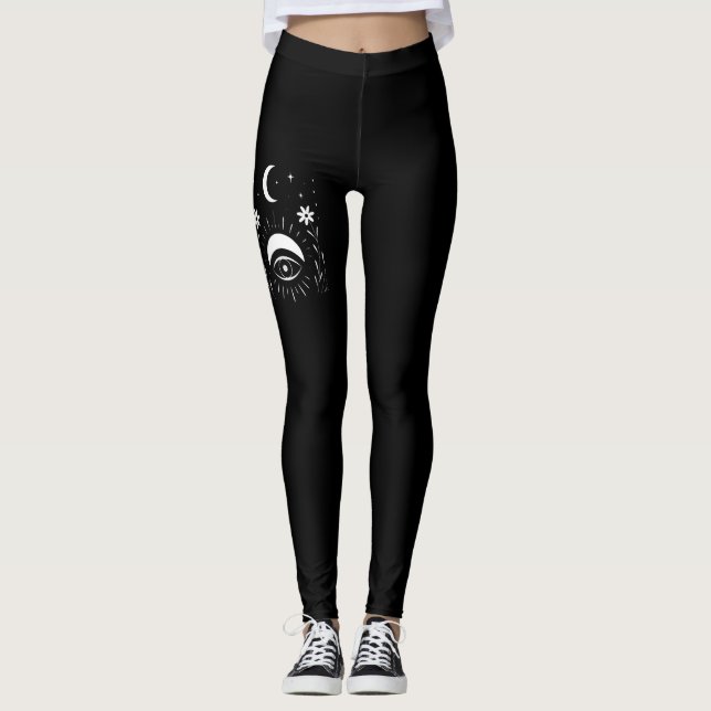 Bold Black and White Eye Boho Leggings (Front)