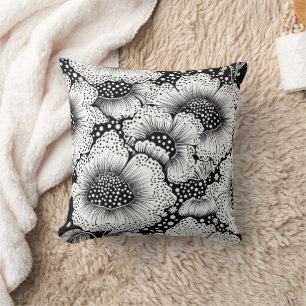 Bold Black and White Floral Throw Pillow