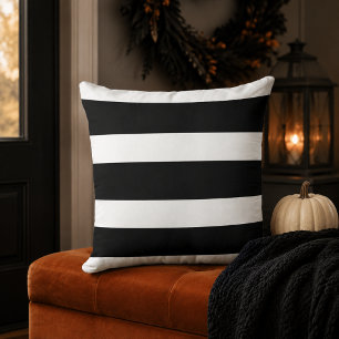 Bold Black and White Horizontal Stripe Throw Pillow