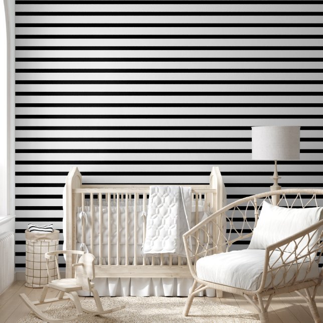Bold Black and White Horizontal Striped Pattern Wallpaper (Kids)