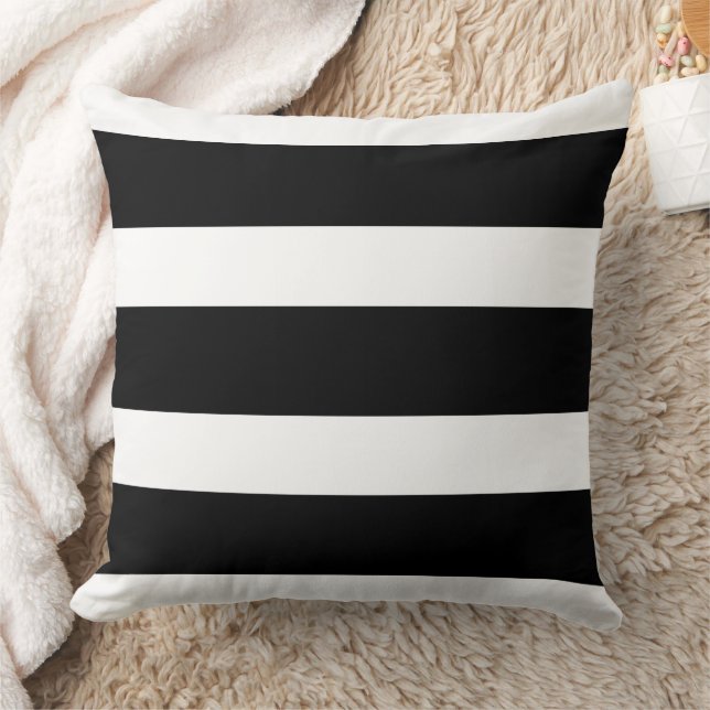 Bold Black and White Horizontal Stripes Halloween Throw Pillow (Blanket)