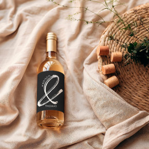  Bold Black and White Minimalist Modern Wedding Wine Label