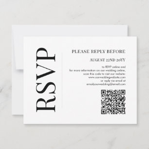 Bold Black and White Minimalist Wedding QR RSVP Card
