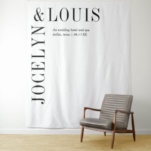 Bold Black and White Modern Wedding Backdrop Tapestry