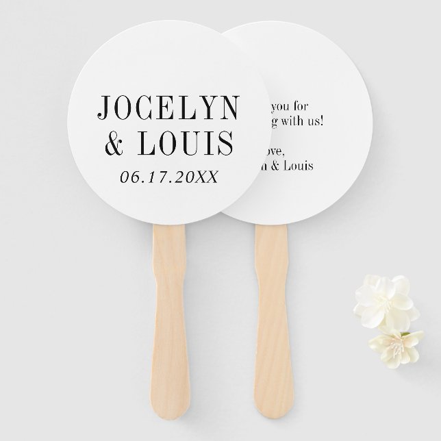 Bold Black and White Modern Wedding Hand Fan (Front and Back)