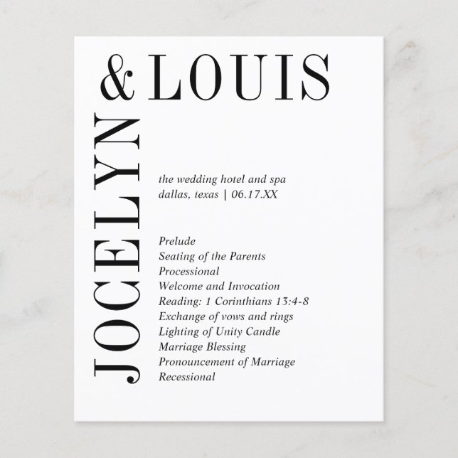 Bold Black and White Modern Wedding Program (Front)
