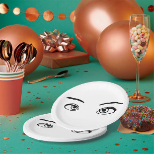 Bold Black and White Mysterious Eyes Illustration  Paper Plate