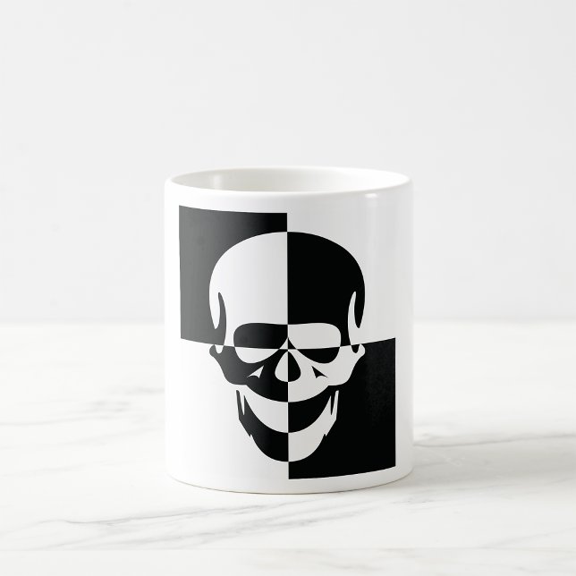 Bold Black and White Optical Illusion Skull Design Coffee Mug (Creator Uploaded)