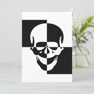 Bold Black and White Optical Illusion Skull Design Invitation