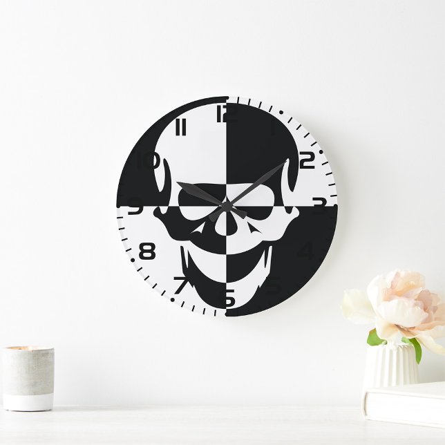 Bold Black and White Optical Illusion Skull Design Large Clock (Creator Uploaded)