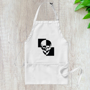 Bold Black and White Optical Illusion Skull Design Standard Apron