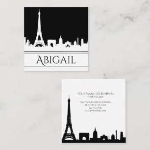 Bold Black and White Paris Skyline Eiffel Tower Square Business Card