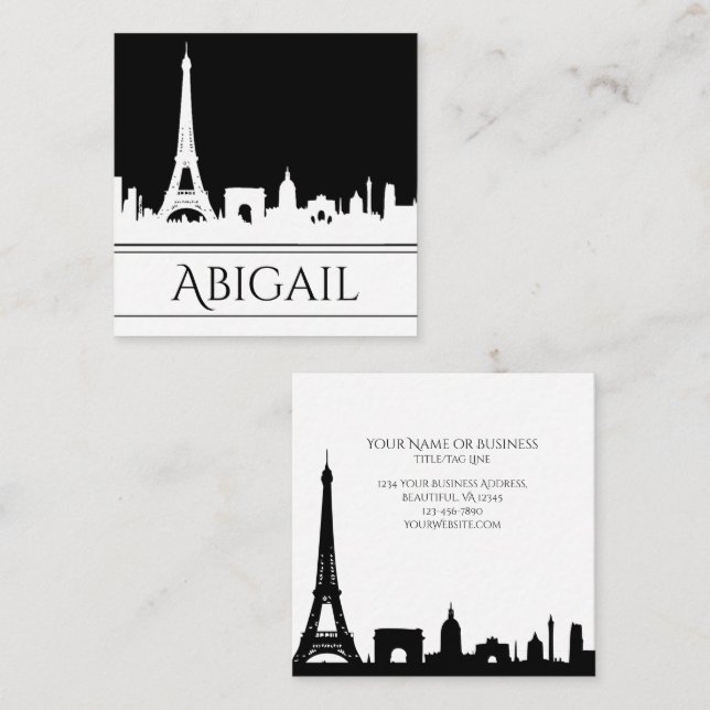 Bold Black and White Paris Skyline Eiffel Tower Square Business Card (Front/Back)