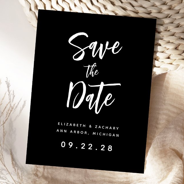 Bold Black and White QR Code Save the Date Announcement Postcard (Creator Uploaded)