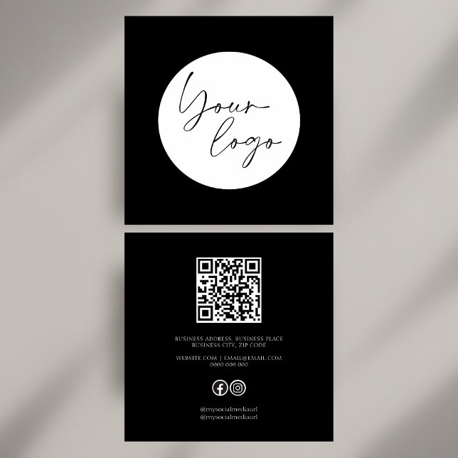 Bold Black and White QR Code Social Square Business Card (Bold Black and White QR Code Social Square Business Card)