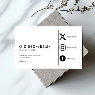 Bold black and white social media icons business card