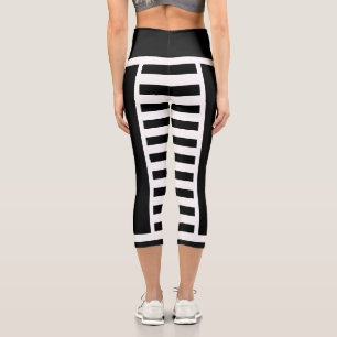 Bold Black and White Striped Capri Leggings