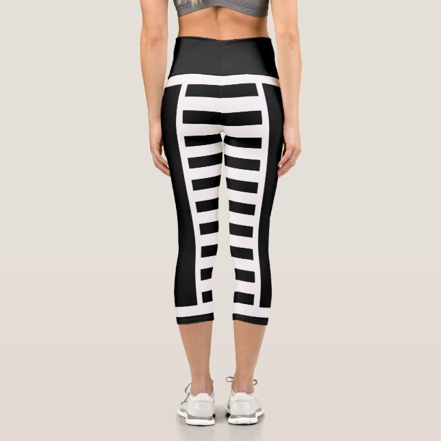 Bold Black and White Striped Capri Leggings (Back)