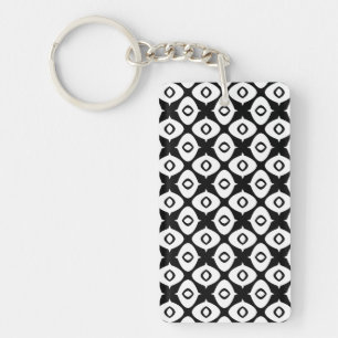 Bold Black and White Symmetrical Arabesque Pattern Keychain