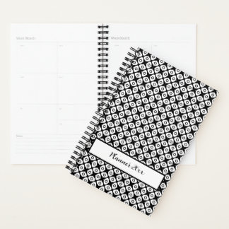 Bold Black and White Symmetrical Arabesque Pattern Planner