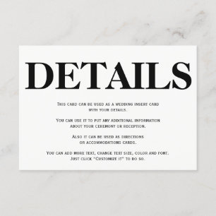 Bold black and white typography wedding details enclosure card