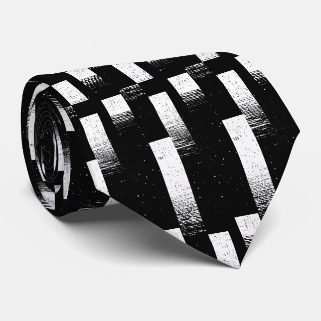  Bold Black and White Vertical Bar Design Neck tie (Rolled)