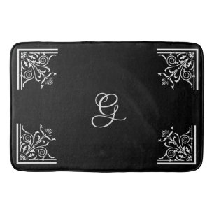 Bold Black and White Vintage Personalized Bath Mat