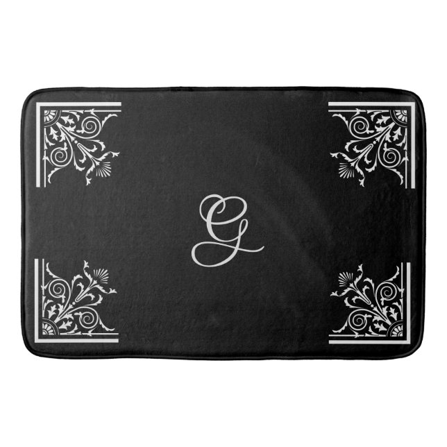 Bold Black and White Vintage Personalized Bath Mat (Front)