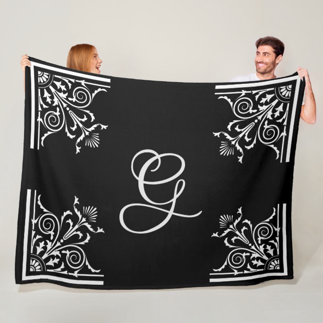 Bold Black and White Vintage Personalized Fleece Blanket (In Situ)