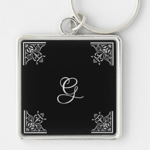 Bold Black and White Vintage Personalized Keychain