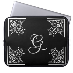 Bold Black and White Vintage Personalized Laptop Sleeve