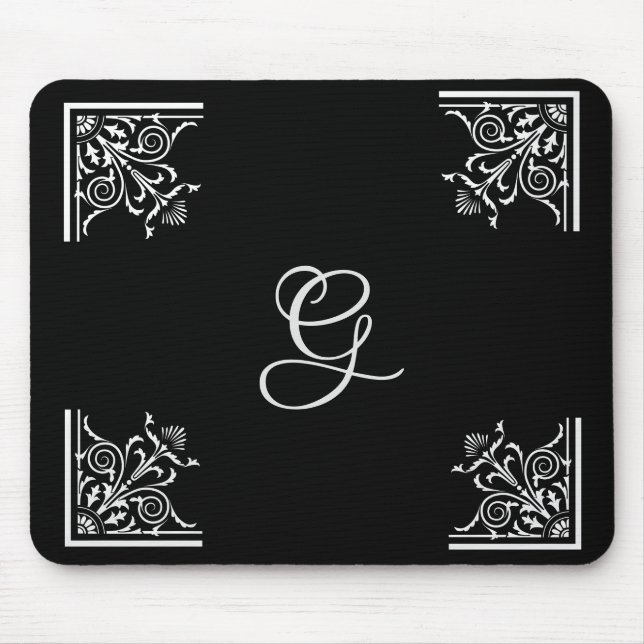 Bold Black and White Vintage Personalized Mouse Pad (Front)