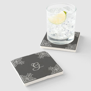 Bold Black and White Vintage Personalized Stone Coaster