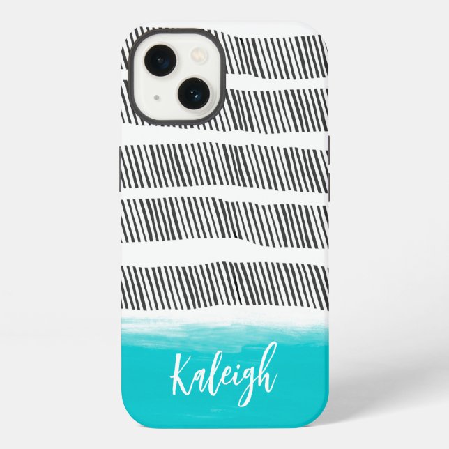 bold black and white with turquoise pattern design iPhone case (Back)
