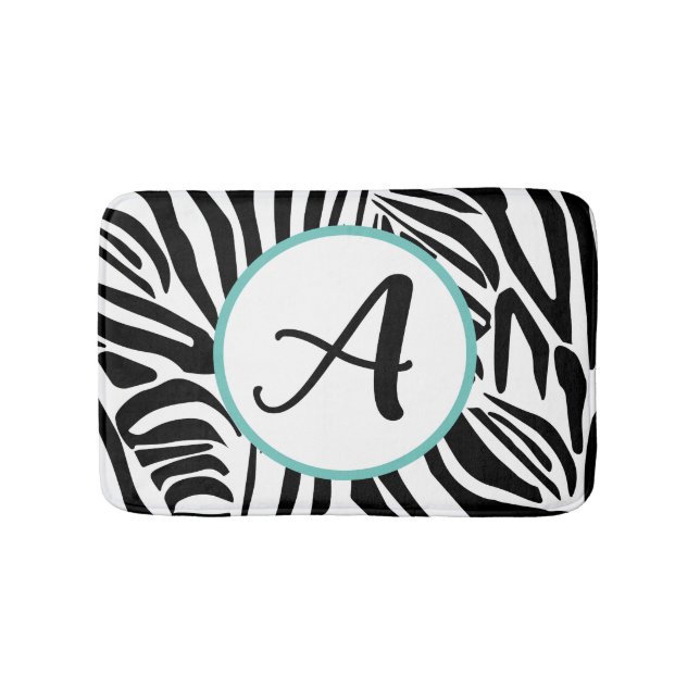 Bold Black and White Zebra Print Pattern Bath Mat (Front)