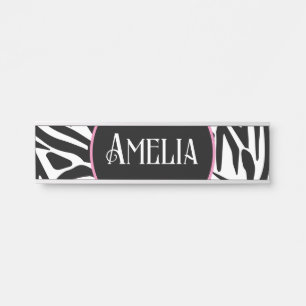 Bold Black and White Zebra Print Pattern Door Sign