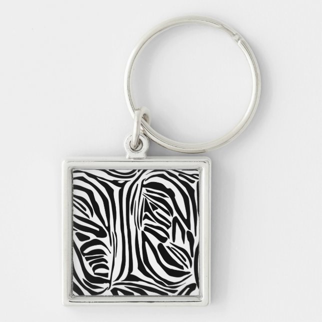 Bold Black and White Zebra Print Pattern Keychain (Front)