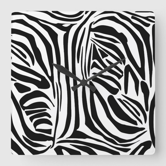 Bold Black and White Zebra Print Pattern Square Wall Clock (Front)