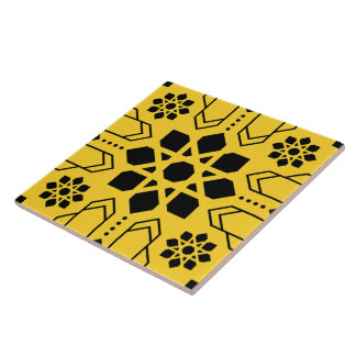 Bold Black and Yellow Islamic Geometric Pattern Tile
