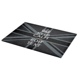Bold Black Black  Keep Calm Your Text Union Jack Cutting Board