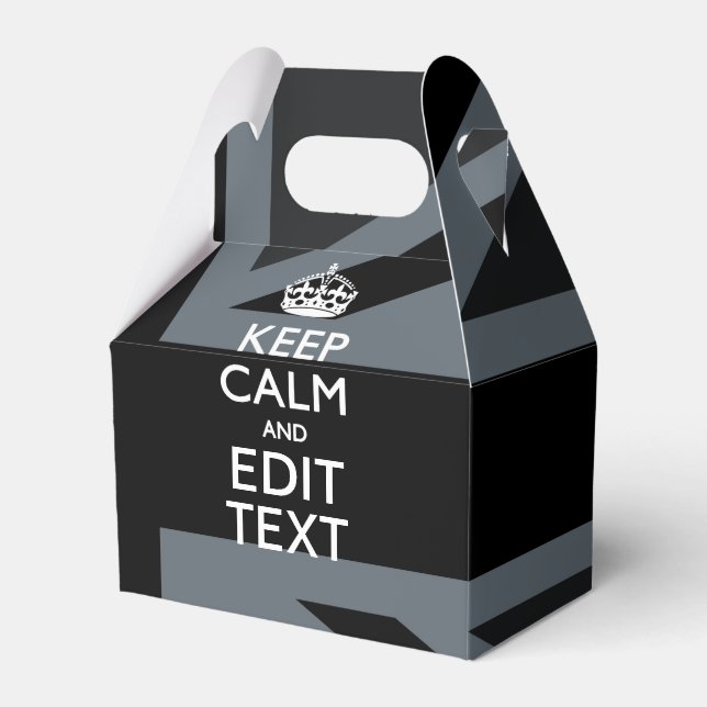 Bold Black Black  Keep Calm Your Text Union Jack Favor Box (Front Side)