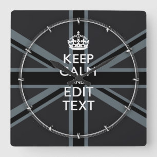 Bold Black Black Keep Calm Your Text Union Jack Square Wall Clock