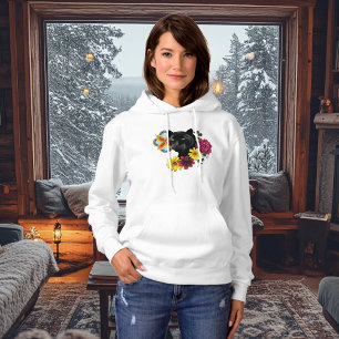 Bold Black Botanical Floral Panther Illustration Hoodie
