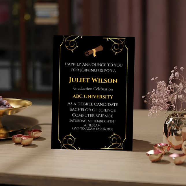 Bold Black college graduation stylish commencement Invitation (Creator Uploaded)