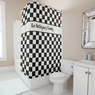 Bold Black Cream Chequered Pattern Custom Name