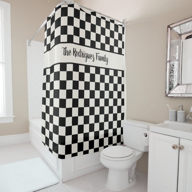 Bold Black Cream Chequered Pattern Custom Name (In Situ)