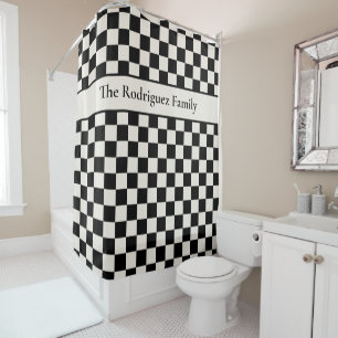 Bold Black Cream Chequered Pattern with Name