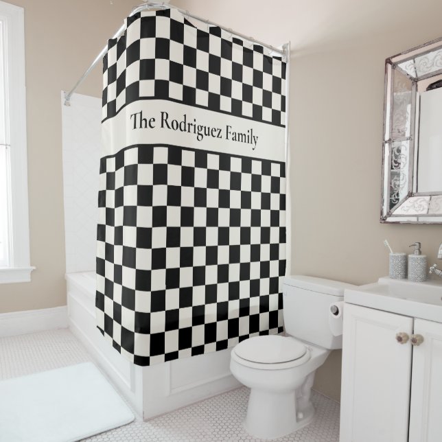Bold Black Cream Chequered Pattern with Name (In Situ)