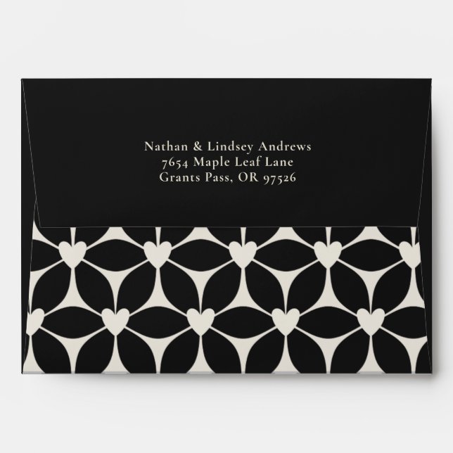 Bold Black Cream Retro Flowers Envelope (Back (Top Flap))